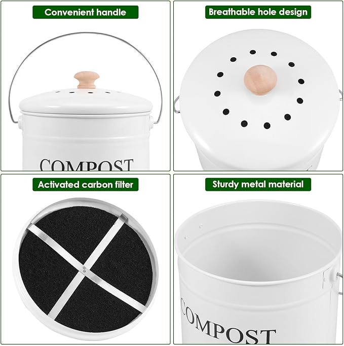 Kitchen Compost Bin 0.8 Gallon Metal Countertop Compost Bin - Image 5
