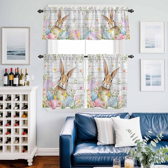 Kitchen Curtains Tiers and Valance Set of 3, Easter Light Filtering Window - Image 6