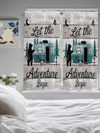 Farmhouse Bear Camper Van Tree Window Valance Curtains, Vintage Wood Grain - Image 4
