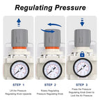 1"NPT Air Filter Regulator Combo Piggyback, 5 Micron Brass Element, Semi-Auto - Image 6