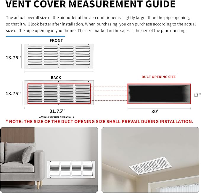 Return Vent Cover 30 x 12, Air Return Vent Cover, Flat Vent Cover, Return Air - Image 4