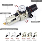 SNS 1/4''NPT Compressed Air Compressor Pressure Filter Regulator Piggyback Combo - Image 3
