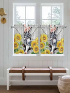 Farmhouse Half Window Curtains 24 Inches Long, Watercolor Sunflowers Animals - Image 4