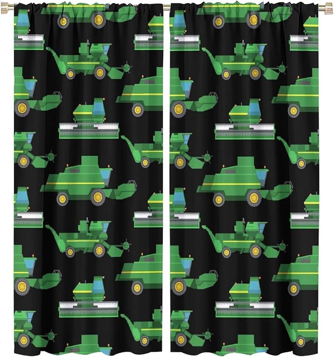 Kids Agriculture Machine Window Curtains, Farm Equipment Tractors Transport by SHElifestyle
