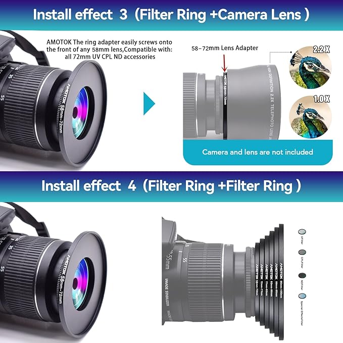 58mm to 72mm Camera Filters Ring Compatible All 58mm to 72mm UV CPL ND Filter - Image 7