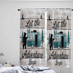 Farmhouse Bear Camper Van Tree Window Valance Curtains, Vintage Wood Grain - Image 8