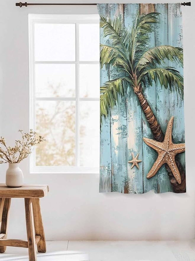Sheer Curtains 63 Inch Length, Coastal Blue Green Tree Semi Sheer Curtains - Image 3