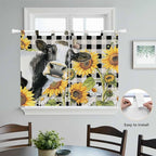 Retro Sunflowers Kitchen Curtains 45 Inch Length, Short Cafe Window Curtains - Image 4