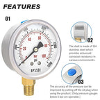 0-1500 Psi Glycerin Liquid Filled Hydraulic Pressure Gauge, 2.5" Dial Size - Image 4