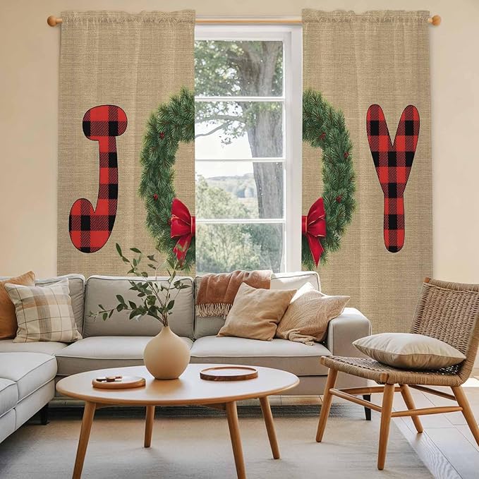 Red Green Christmas Window Curtains 72 Inch Long 2 Panel Set, Rod Pocket Long - Image 3