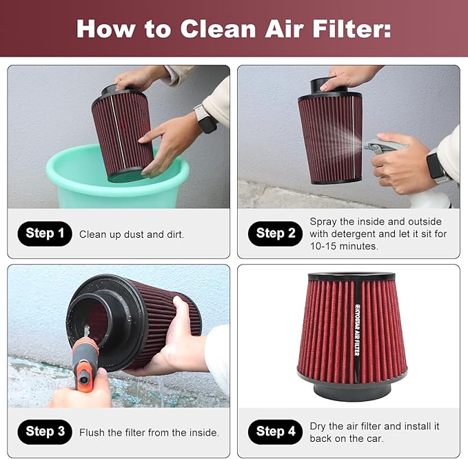 KYOSTAR Universal 3/3.5/4" High-Flow Air Filter, Reusable Cone Cold Air Intake - Image 5