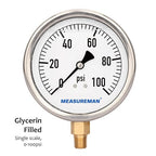 MEASUREMAN 4" Dial Size, Glycerin Filled Plumbing Pressure Gauge, Stainless - Image 3