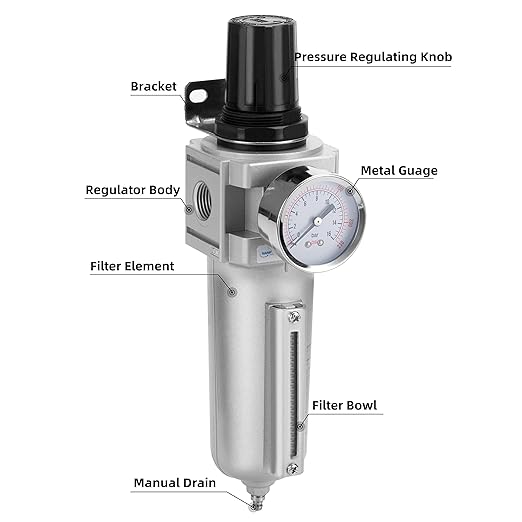 NANPU Industrial Grade Heavy Duty Particulate Filter & Air Regulator, Metal Bowl - Image 3