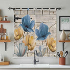 Blue Yellow Tulips Bathroom Curtains 63 Inch Length, Window Curtains Tab Top - Image 3