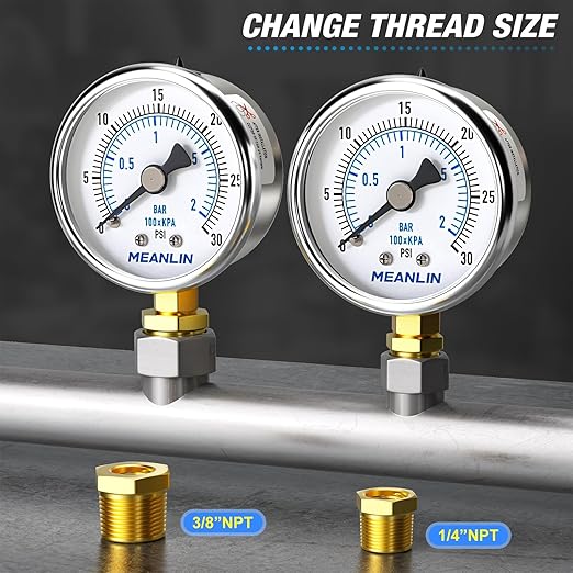 MEANLIN MEASURE 0~30Psi Dry Low Pressure Gauge Stainless Steel 1/8" NPT 2" FACE - Image 3