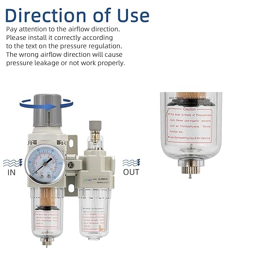 1/4" NPT Compressed Air Filter Regulator Lubricator Combination Water/Oil Trap - Image 4