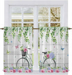 Spring Kitchen Curtains, Bicycles Botanical Rose Leaves Butterfly Wood Grain - Image 2