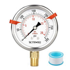 0 to 300 Psi Pressure Gauge, Glycerin Liquid Filled, 2.5 inch Dial, 1/4" NPT by SCTSNSR