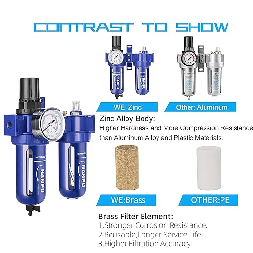 NANPU 1/4" NPT Compressed Air Filter Regulator Lubricator, Zinc Alloy, 5 Micron - Image 5