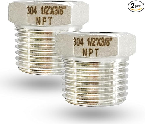 1/2" NPT Male to 3/8" NPT Female Hex Bushing Reducer, 304 Stainless Steel NPT by feyadaperonline