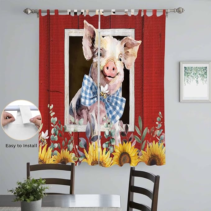 Pig Sunflowers Living Room Curtains 96 Inch Length, Window Curtains Tab Top - Image 4