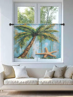 Sheer Curtains 45 Inch Length, Coastal Beach Tree Semi Sheer Curtains Light - Image 4