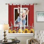 Pig Sunflowers Bedroom Curtains 72 Inch Length, Window Curtains Tab Top - Image 2