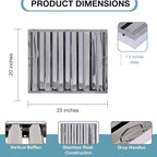 25" x 20" Stainless Steel Commercial Hood Filter – Dishwasher Safe, Welded - Image 3