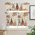 Fall Kitchen Curtain Set, Thanksgiving Gnomes Maple Leaf Pumpkin Beige Window - Image 2
