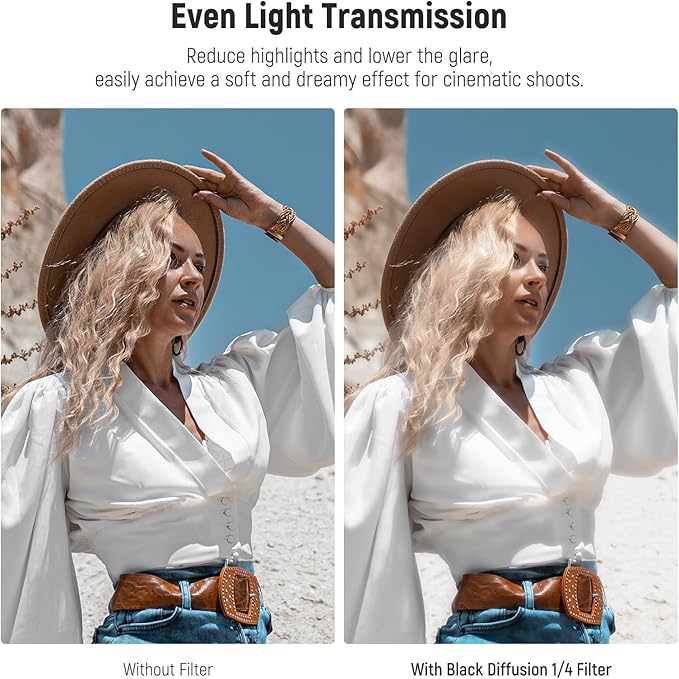 NEEWER 40.5mm Black Diffusion 1/4 Filter Dreamy Soft Cinematic Camera Lens - Image 3