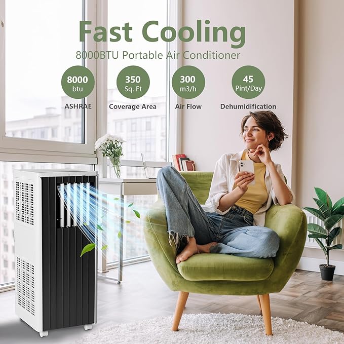 8000 BTU Portable Air Conditioner, Portable AC Unit - Image 4