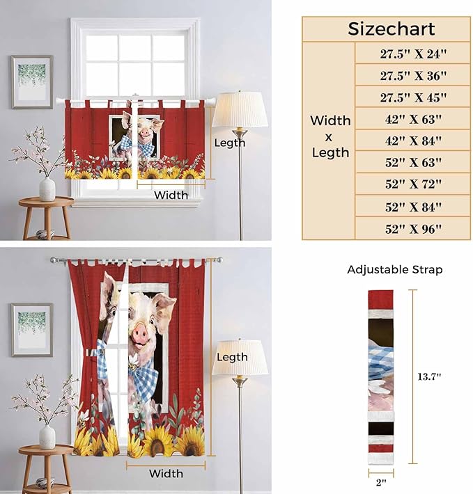 Pig Sunflowers Living Room Curtains 84 Inch Length, Window Curtains Tab Top - Image 8