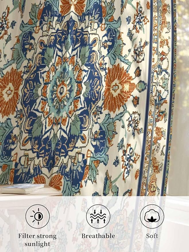 Sheer Curtains 84 Inches Long, Southwest Farmhouse Semi Sheer Curtains Light - Image 6