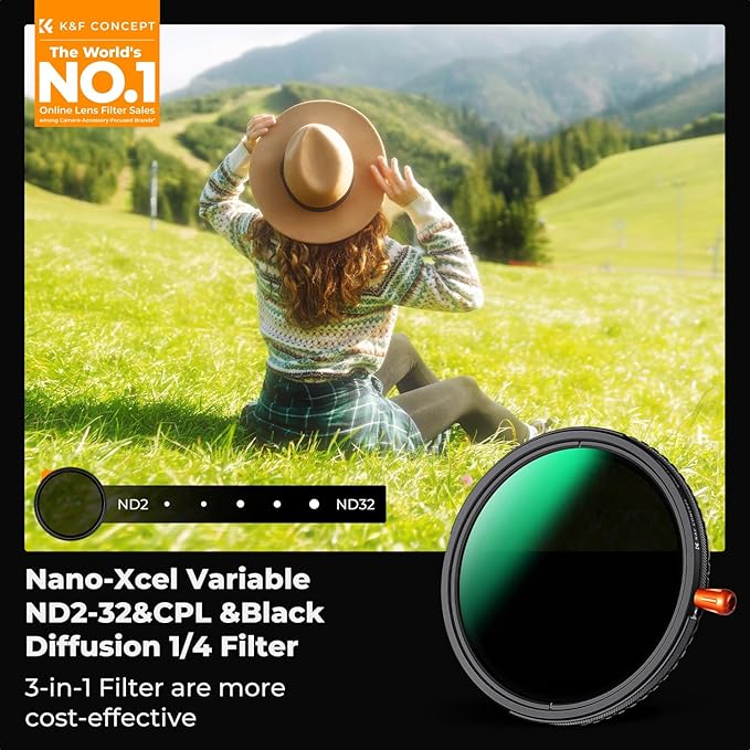 K&F CONCEPT 95mm Black Diffusion Mist Effect 1/4 & Variable ND2-32 & Circular - Image 2