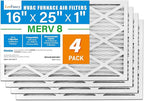 LotFancy 16x25x1 Air Filter MERV 8 4-Pack, Electrostatic Pleated Furnace & AC by LotFancy