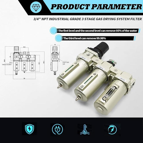 3/4" NPT Industrial Grade 3 Stage Drying System Filter, Coalescing Filter - Image 2