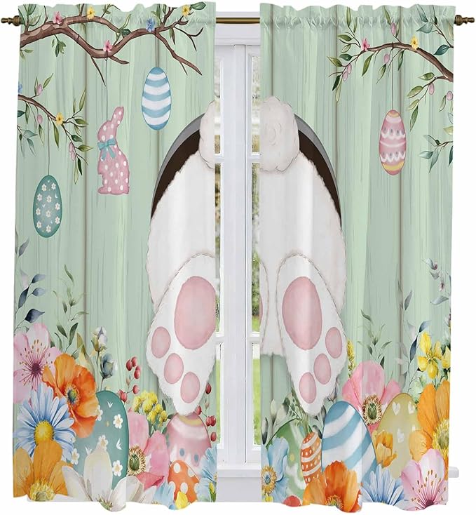 Easter Window Curtains 63 Inch Long 2 Panel Set, Rod Pocket Bedroom Curtains & - Image 2