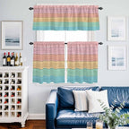 Kitchen Window Curtains Valance and Tier Set, Farm Colorful Wooden Plank Rod - Image 9