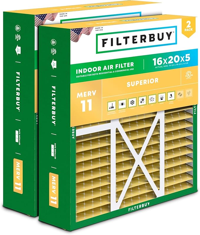 Filterbuy 16x20x5 Air Filter MERV 11 Superior Pet & Allergy Defense, Pleated by Filterbuy