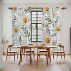 Spring Daisy Kitchen Curtains, Farmhouse Country Flower Leaf Plant Wood Grain - Image 2