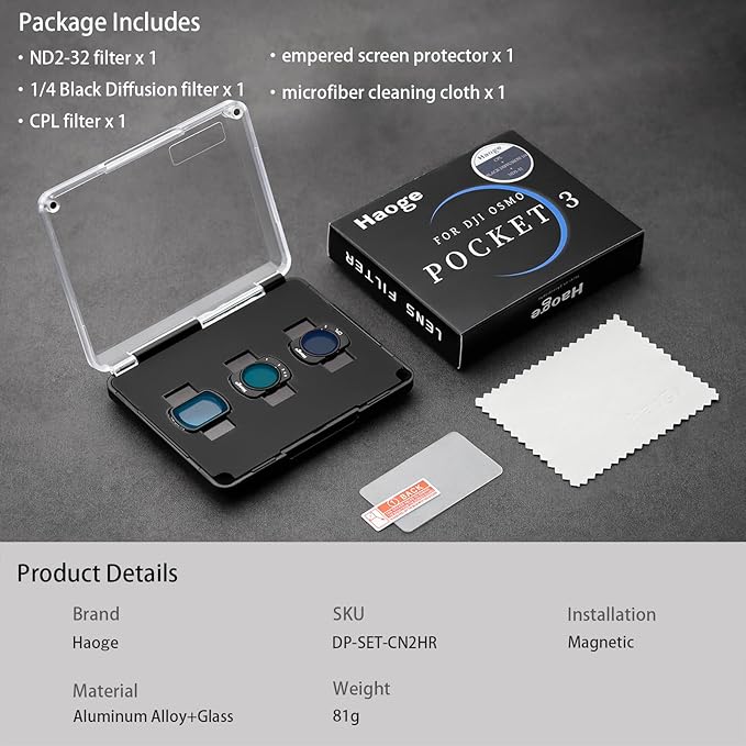 Haoge Magnetic Filters Set for DJI Osmo Pocket 3, Includes CPL, 1/4 Black - Image 9