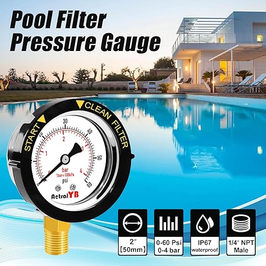 0-60PSI Pool Filter Pressure Gauge, 2 inches Dial, 1/4" NPT Bottom Mount - Image 2