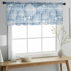 Haze Blue Retro Summer Sheer Valance Curtains, Sea Turtle Starfish Coral Ocean - Image 3