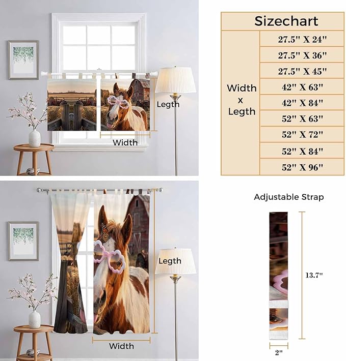 Farm Horses Bathroom Curtains 63 Inch Length, Window Curtains Tab Top, - Image 8
