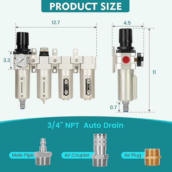 3/4" NPT Industrial Air Dryer for Compressor, 4 Stage Air Compressor Water - Image 2
