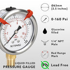 0 to 160 Psi Lead-Free Pressure Gauge, Glycerin Liquid Filled, 2.5 inch Dial - Image 2