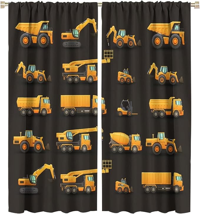 Kids Construction Window Curtains, Construction Machinery Equipment Mode of by SHElifestyle
