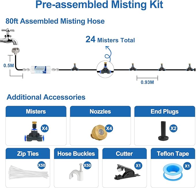 Pre-Assembled Misters for Outside Patio, 80FT|24M.Outdoor Misting Cooling - Image 3