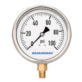 MEASUREMAN 4" Dial Size, Glycerin Filled Plumbing Pressure Gauge, Stainless by MEASUREMAN