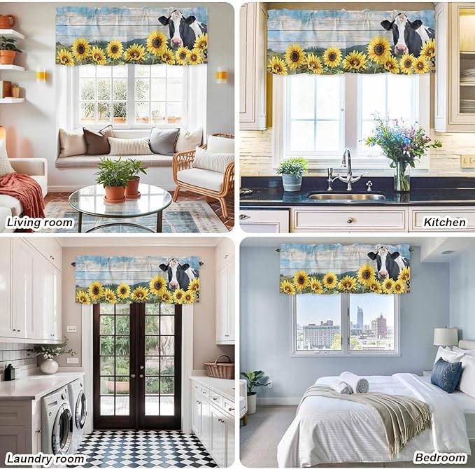 Cow Sunflowers Curtain Valances - Image 9